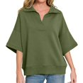 thumbnail image 6 of Taqqpue Women's Sweatshirt 3/4 Sleeve Lapel Half Zip Up Sweatshirt Solid Color Oversize Hoodless Hoodies Loose Fit Casual Pullover Tops with Pockets for Women, 6 of 9