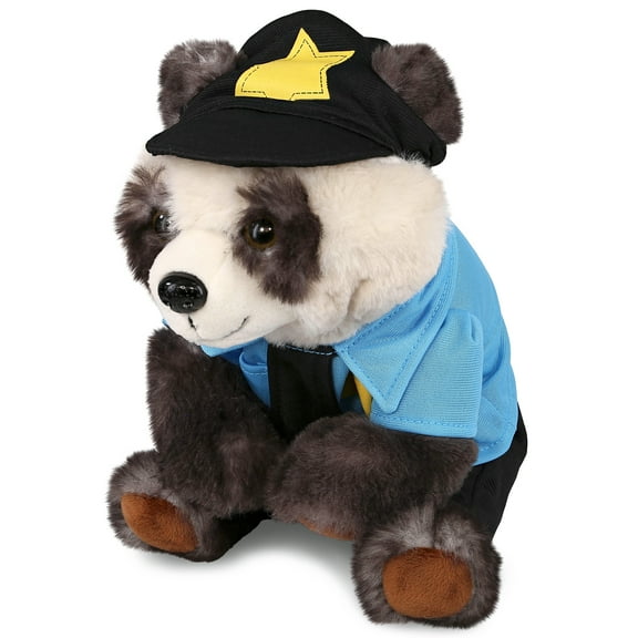 DolliBu Squat Panda Police Officer Plush Toy - Soft Squat Panda Cop Stuffed Animal Dress Up with Cute Cop Uniform and Cap Outfit - 7 Inches