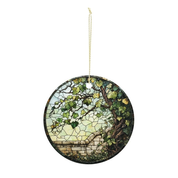 Stained Glass Ivy Wall Christmas ornament, Christmas decoration, holiday present idea, heirloom keepsake, round ceramic, gift Exchange, bauble present, gift idea