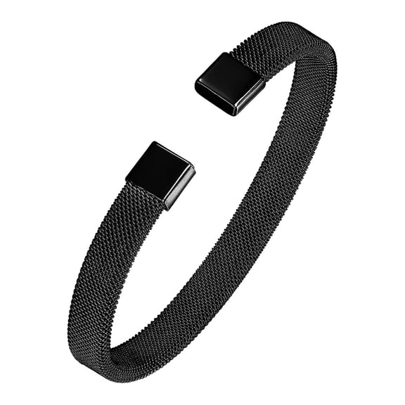 Mystigrey Jordan Stainless Steel Mesh Open Bangle Black for Men