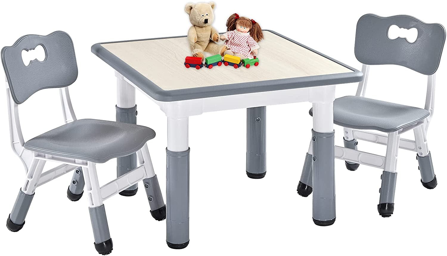 Funlio Kids Table And 2 Chairs Set Gray Height Adjustable Toddler Table And Chair Set For Ages Funlio Kids Table And 2 Chairs Set Gray Height Adjustable Toddler Table And Chair Set For Ages