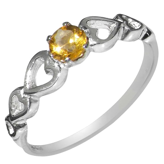 LBG British Made 9ct White Gold Natural Citrine Womens Solitaire Ring - 33 size options - Size 10