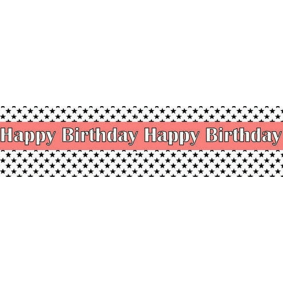 Happy Birthday Edible Black Stars Cake Border Decoration Banner - Peach