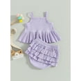 thumbnail image 4 of Aojekbee Girls Summer 2PCS Shorts Sets Solid Color Sleeveless Cami Tops Tiered Ruffle Shorts Sets, 4 of 10