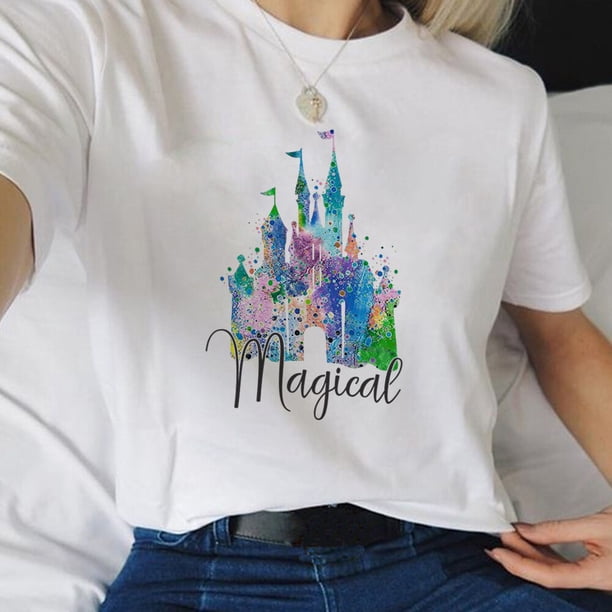Disneyland 50 Anniversary Mickey Mouse T-shirt Women Aesthetic Fashion Summer European Clothing Ladies White Tops StreetwearL Gao Jinjia LED