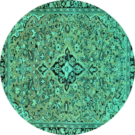 Ahgly Company Machine Washable Indoor Round Abstract Turquoise Blue Modern Area Rugs, 5' Round
