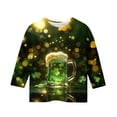 thumbnail image 4 of Tauxra Chandail de la Saint-Patrick pour Adultes, T-Shirt à Manches 3/4 Imprimé Col Rond, T-Shirt Graphique Trèfle Décontracté à Manches Longues pour Activités Festives, 4 of 6