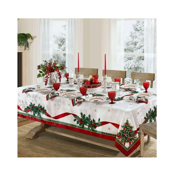 Home Fashions Delight Christmas Wrinkle Resistant Fabric Tablecloth, Holiday Table Decor,140*220cm Rectangle, Multi