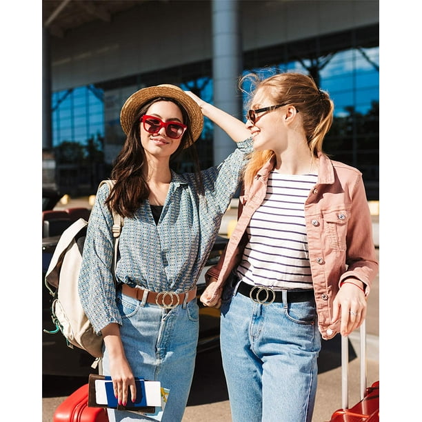 Femmes PU Ceinture en Cuir Double O Anneau Doux Faux Cuir Ceinture Femmes PU Ceinture en Cuir Double O Anneau Doux Faux Cuir Ceintures de Ceinture pour Robe Jeans Pantalons Ceintures Walmart