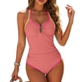 thumbnail image 5 of Duqingm Womens Bathing Suits Women Sexy Tummy Control One Piece Swimsuits Halter Push Up Bathing Suits Pink,S, 5 of 7
