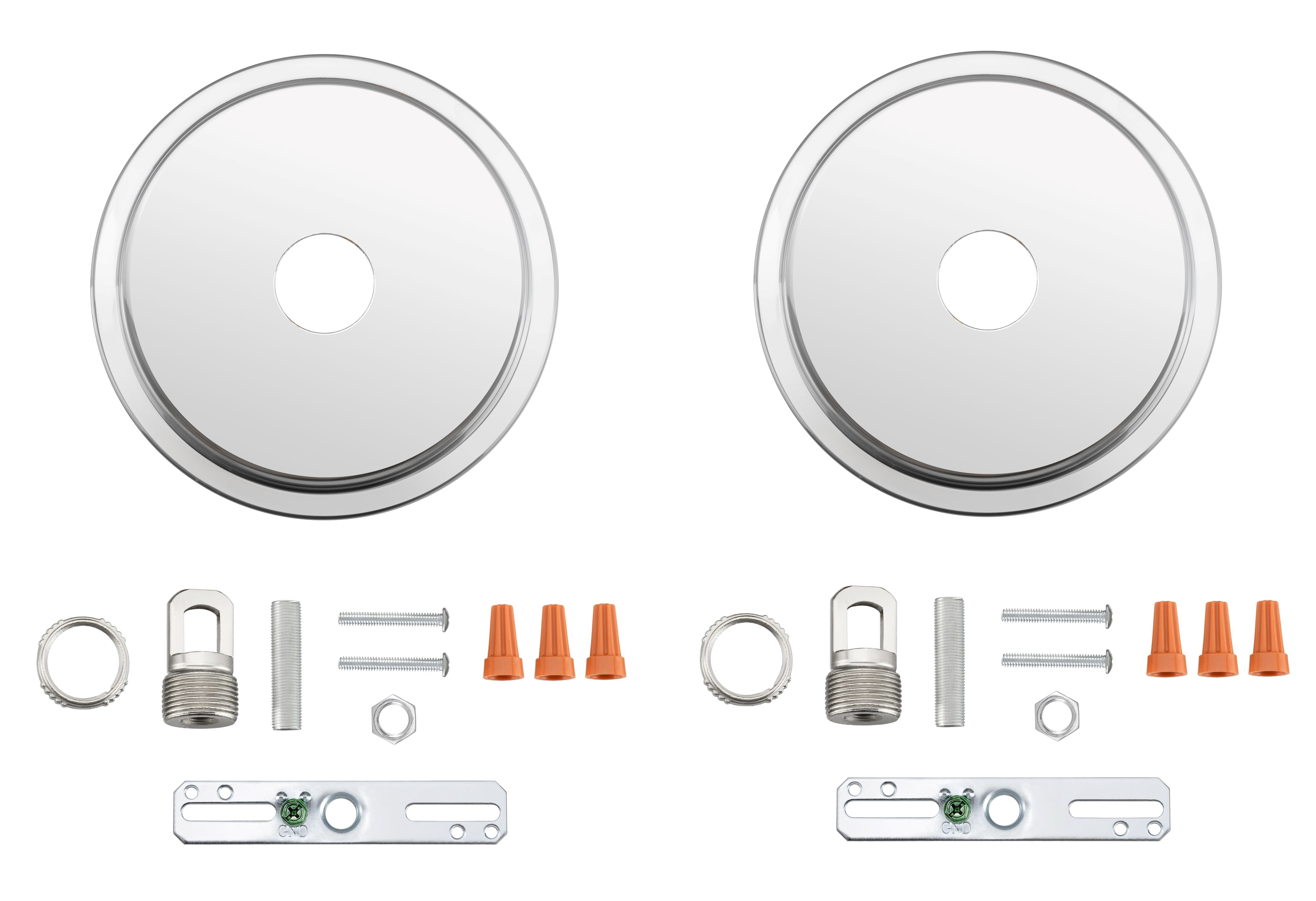 Aspen Creative 21507-32, Chrome Transitional Chandelier Fixture Canopy Kit, 5-1/8" Diameter with Collar Loop, 1" Center Hole, 2 Sets/Pack