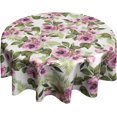 thumbnail image 2 of Summer Purple Peony Round Tablecloth 60 Inch Tropical Green Leaf Table Cloth Dust-Proof Washable Floral Flower Polyester Table Cover Rustic Farmhouse Tablecloth for Indoor Party Kitchen, 2 of 6