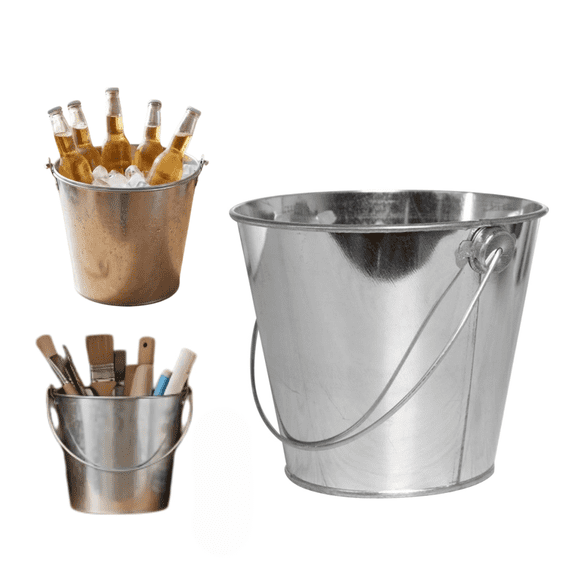 1Pc Silver Galvanized Metal Bucket with Handle, Mini Tin Pail for Garden Planting Beach Party Storage