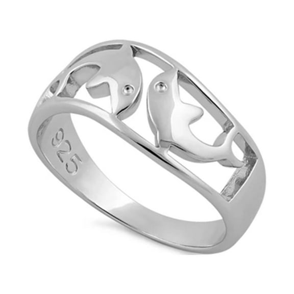 925 Sterling Silver Platinum Plated Double Dolphin Women Valentines Day Gifts Ring