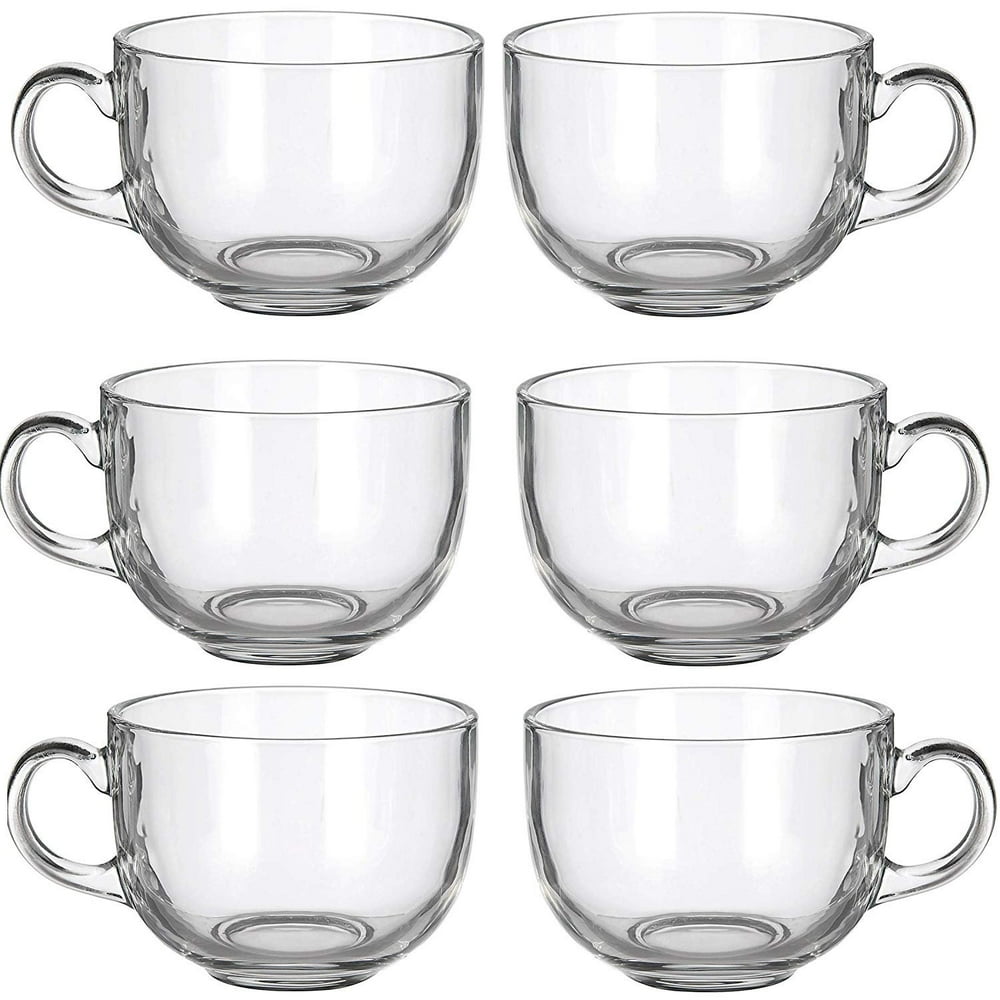 6 Pack Multipurpose Gourmet Coffee Tea Mugs 480 MLThick Clear Glass