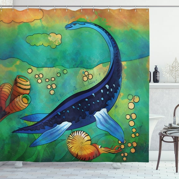 Ambesonne Dinosaur Shower Curtain, Sea Creature, 69"Wx70"L, Jade Green Navy Blue
