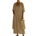 thumbnail image 2 of Women's 2 Piece Sweater Set Knit Bodycon Maxi Dress Open Front Duster Long Cardigan Sets Cozy Lounge Outfits with Open Front Cardigan and Side Pockets Khaki XXXL, 2 of 4