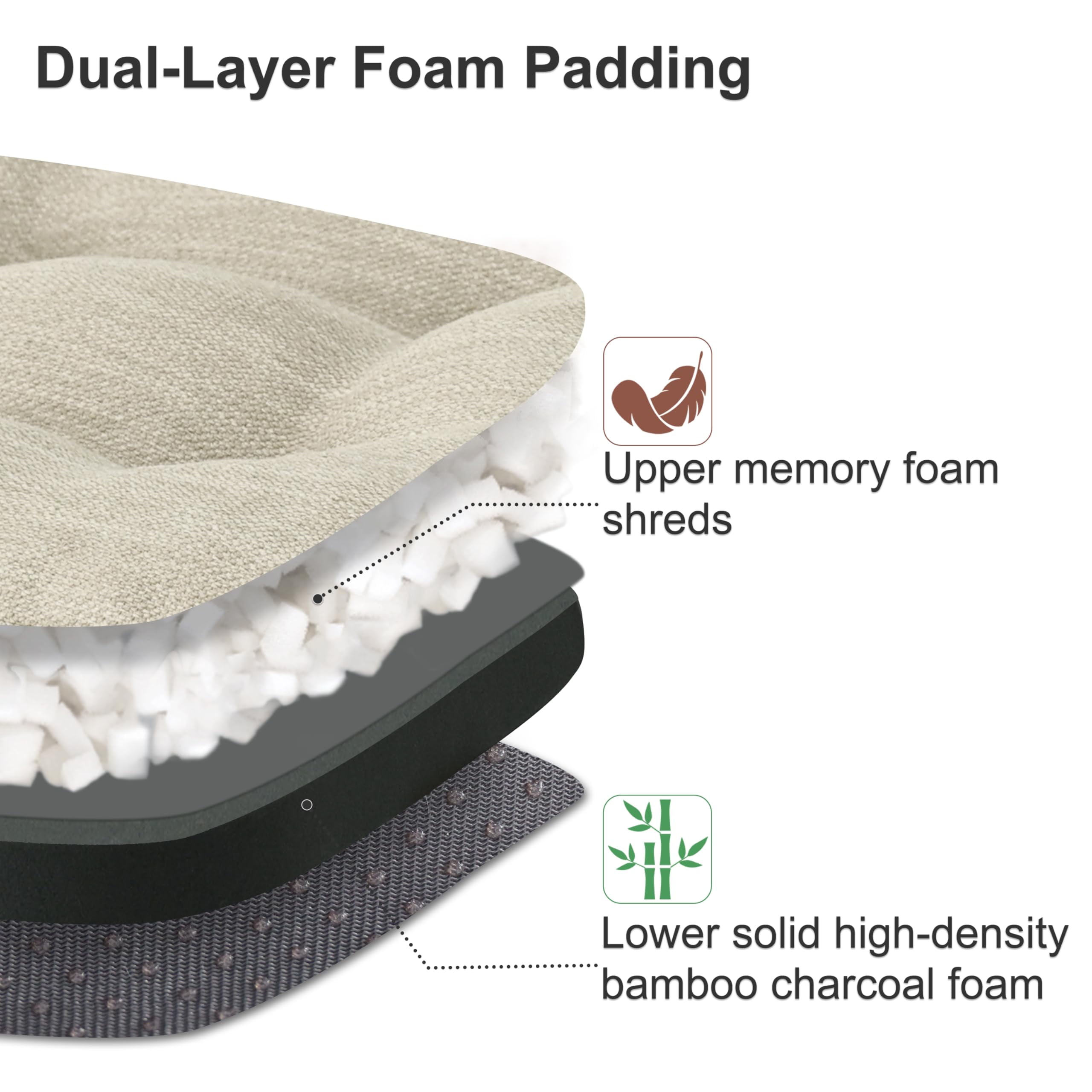 Shinnwa Chair Cushions 3.5" Thick Tufted Memory Foam Kitchen Chair Cushions Set of 2 Dual-layer Indoor Seat Cushions, 16.5" X 16.5", Non-Slip, Beige