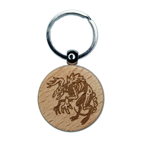 Wendigo Mythological Creature Monster Round Keychain Charm Tag - Engraved Wood