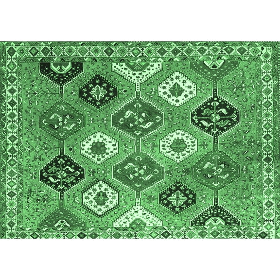 Ahgly Company Indoor Rectangle Persian Emerald Green Traditional Area Rugs, 5' x 7'
