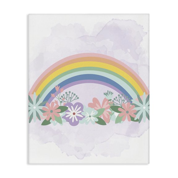 Stupell Industries Cottage Tropical Florals under Playful Rainbow Kids' Illustration Canvas Art, 16 x 20, by Kim Allen