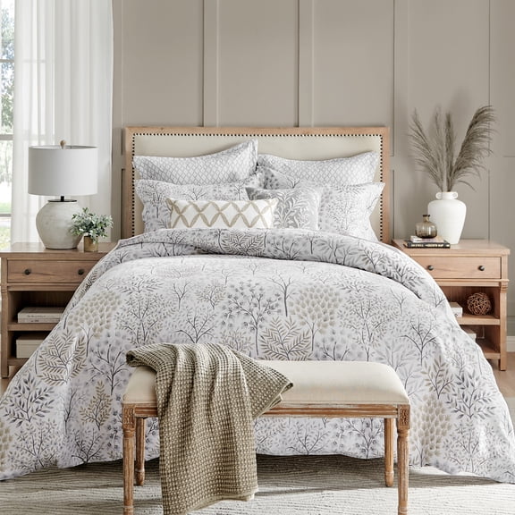 Levtex Home English Forest Natural Reversible King / Cal King Comforter Set (106x94in) with 2 Pillowcases (36x20in) - Floral Bedding - Taupe, Grey - Cotton King Size Comforter Set - Soft, Pre-Washed