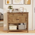 thumbnail image 3 of Costway Mid-Century Console Table with 2 Drawers, 2 Cabinets & Bottom Shelf for Hallway, 3 of 10