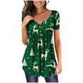 thumbnail image 1 of Camisas Navideñas Para Mujer Moda Con Cuello en V Floral Impreso Túnica Botones Manga Corta Tops Odeerbi  ODB194532, 1 of 7