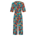 thumbnail image 4 of Sokhug Womens Floral Print V Neck Jumpsuit 3/4 Sleeve Wide Leg Cropped Pants with Pockets Casual Summer Romper, 4 of 5