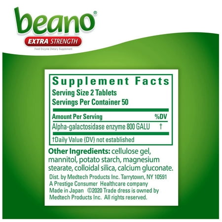 Beano Digestive Enzyme, Gas Prevention & Digestive Enzyme Supplement, 100 Count