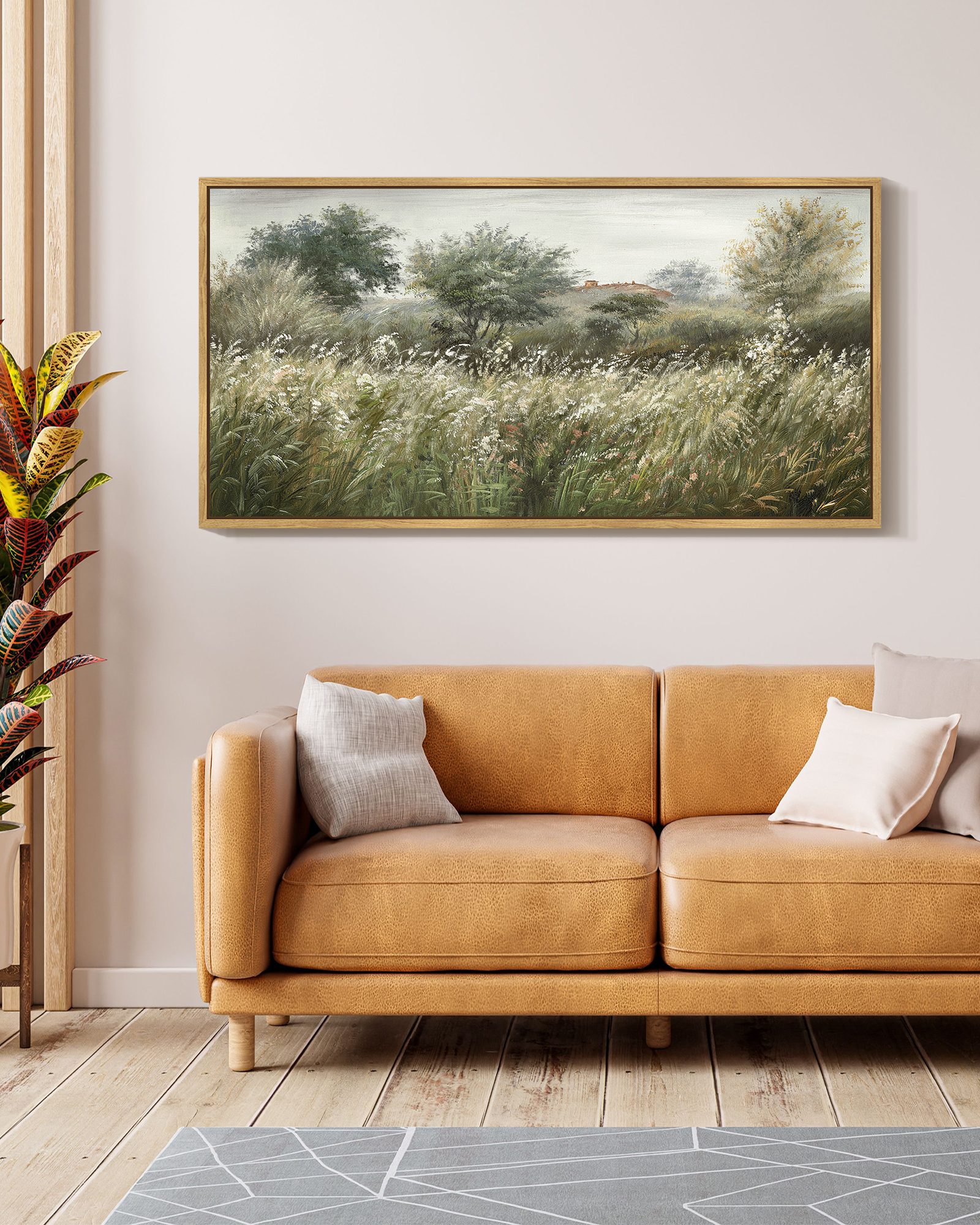 Drsoum 20x40 Natural Framed Country Meadow Landscape Wall Art photo 3