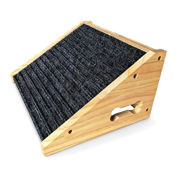 Wooden Dog Ramp for Bed, Sofa - Portable Pet Ramp with Non-Slip Carpet Surface & Bone-Shaped Handle, Senior Dog Stairs for Small Medium Breeds