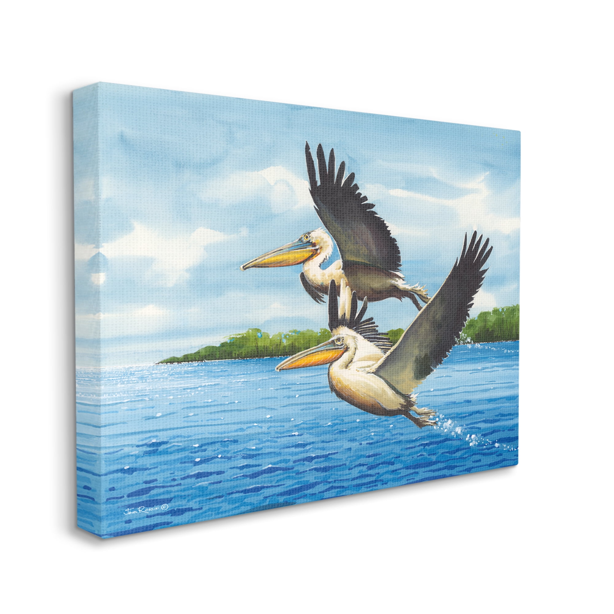 Stupell Industries Splashing Pelicans Flying Animals & Insects Painting Gallery Wrapped Canvas Print Wall Art, 20 x 16