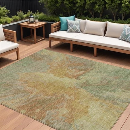 HomeRoots 615588 9 x 12 ft. Artichoke Green & Gold Abstract Washable Indoor & Outdoor Rectangle Area Rug