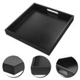 thumbnail image 3 of Black Sturdy Wooden Serving Tray Snack Serving Plate Square Wood Storage Tray With Handle, 3 of 8