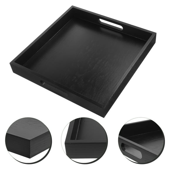 HEMOTON Black Wooden Serving Tray for Home Use Strong and Practical with Smooth Surface 7.5 x 11.5 inches