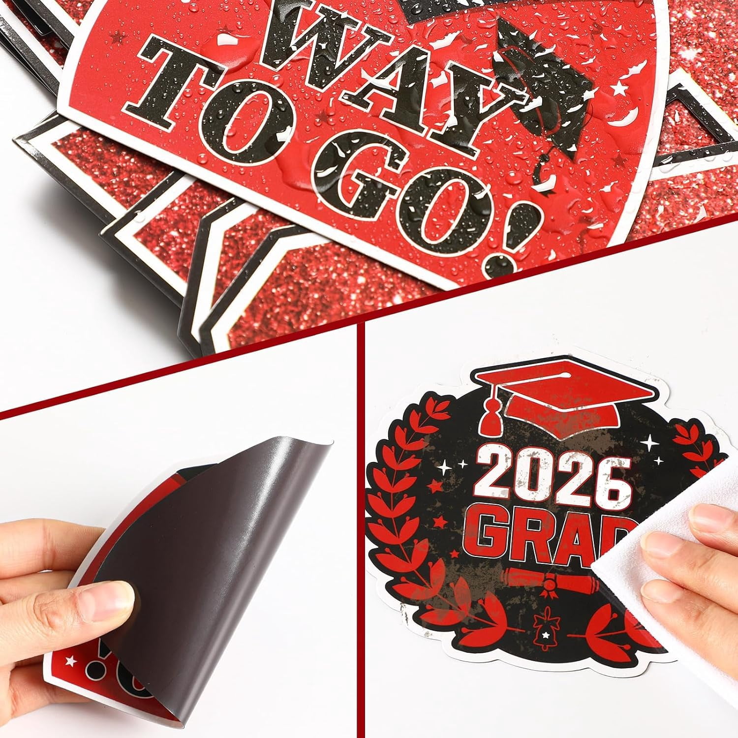 GBBG 2026 Graduation Car Magnets Decorations, 22 Pcs Graduation Fridge Magnets, Car Garage Door Magnetic Stickers Class of 2026 Congrats Grad Party Cruise Door Decorations Supplies (Red)