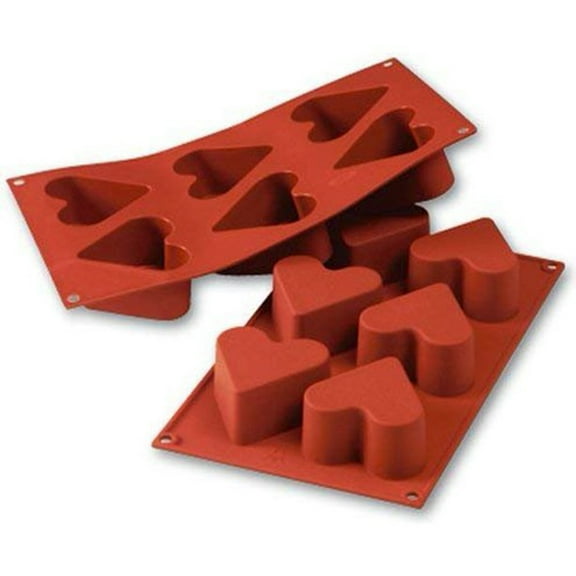 Silikomart Professional Silicone Bakeware: Heart 4.4 Oz, 2.56" Dia x 1.57" High, 6 Cavities