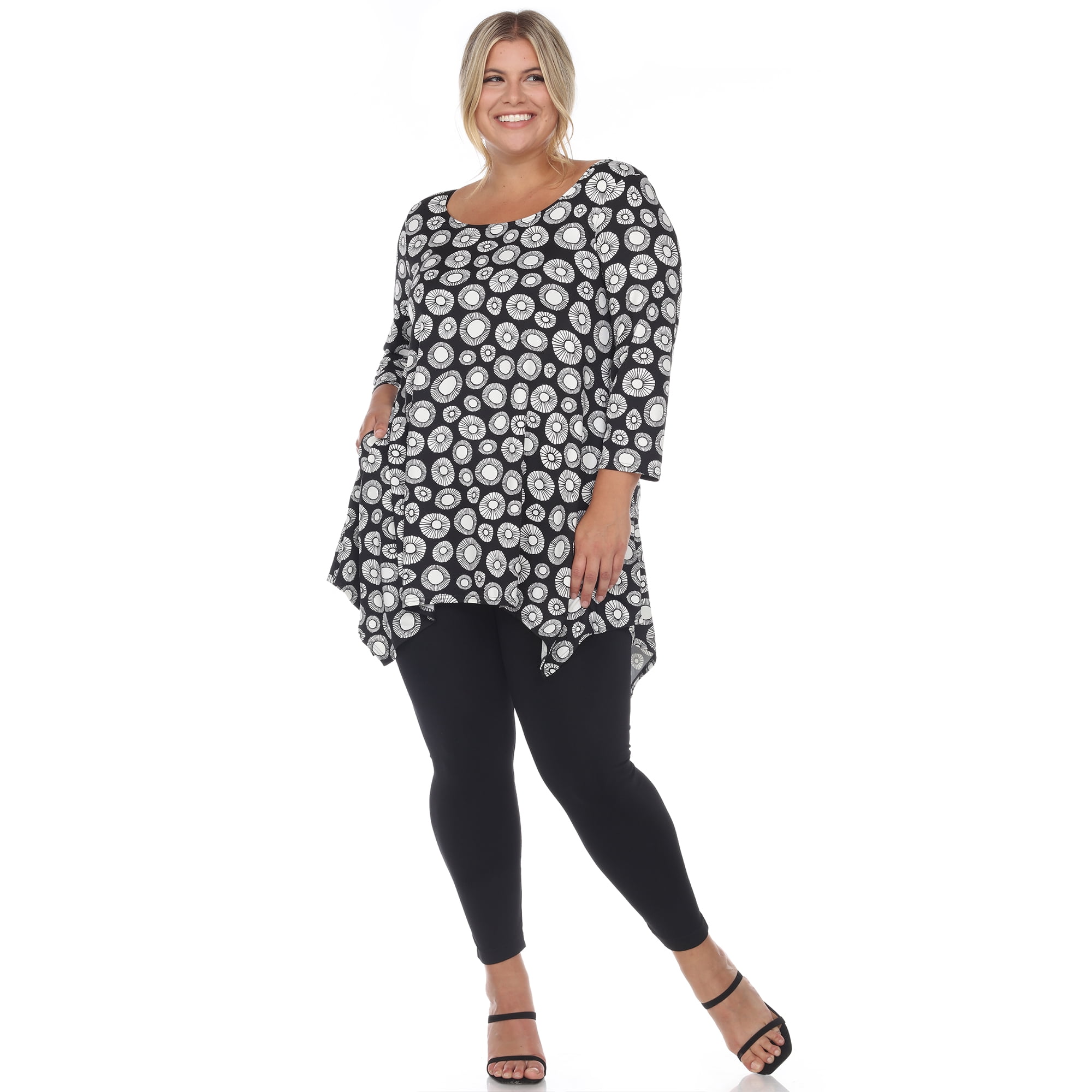 White Mark Women's Plus Size Printed Geometric Circle Tunic Top