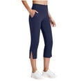 thumbnail image 3 of Women's Mid Waisted Yoga Capris, Tummy Control Workout Leggings with Pockets, Soft Athletic Pants for Running, Gym, Casual | TruBelle,Navy L, 3 of 9