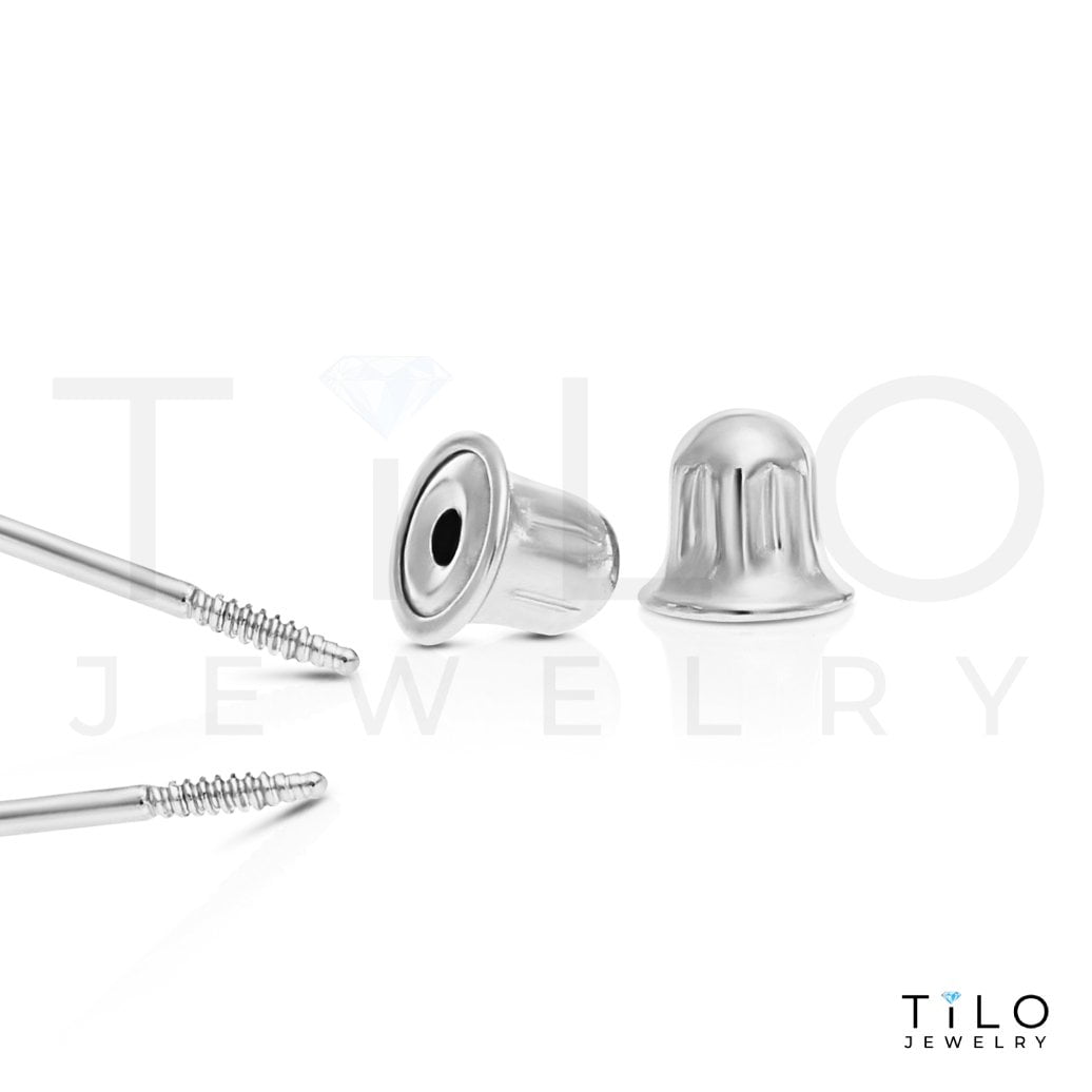 3 PAIR SET! 10K White Gold Solitaire Round CZ Stud Post Earrings with Secure Screw-backs | 3mm, 4mm, 5mm | Women, Men, Unisex