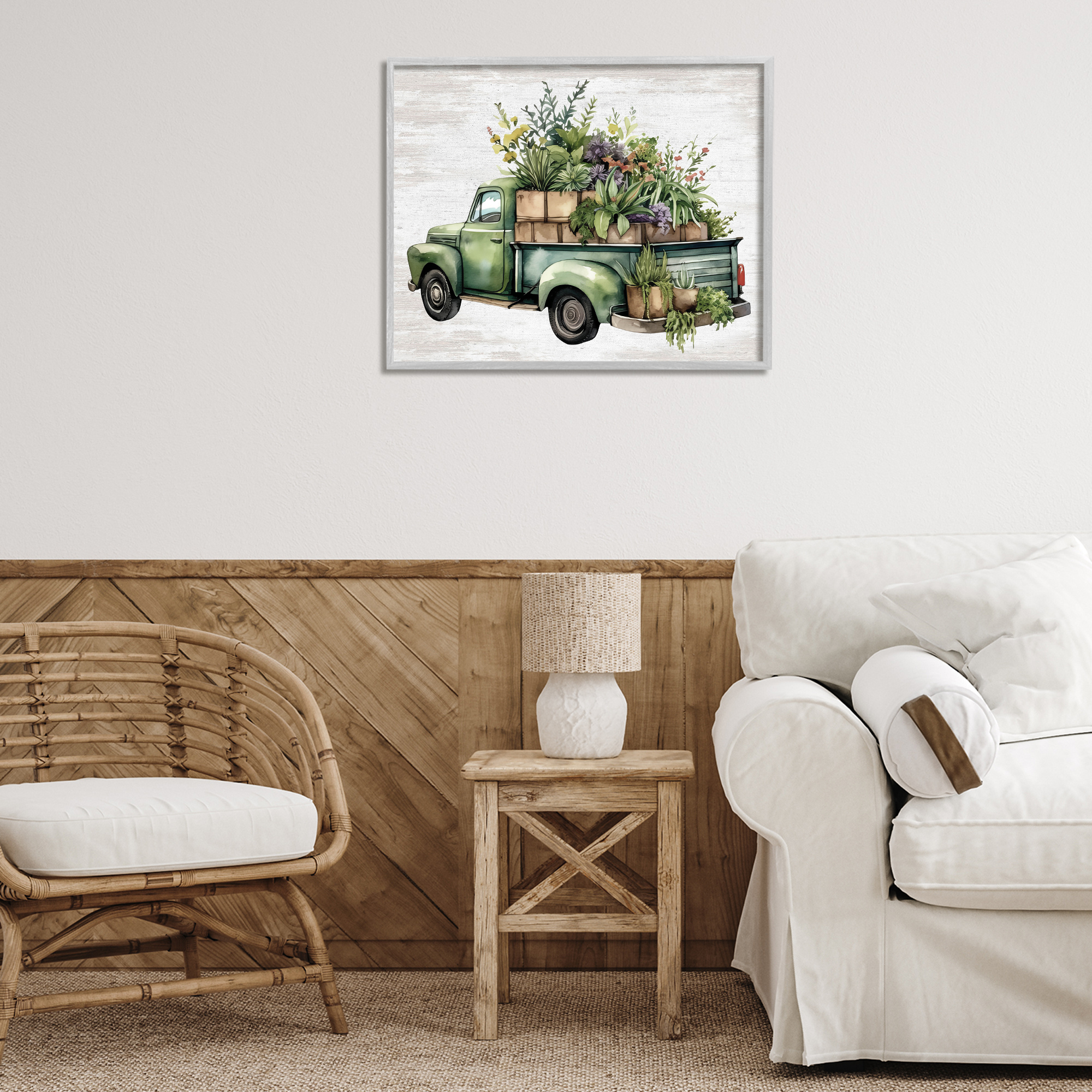 Stupell Industries Greenery Filled Truck Transportation Painting Gray Framed Art Print Wall Art, 30 x 24
