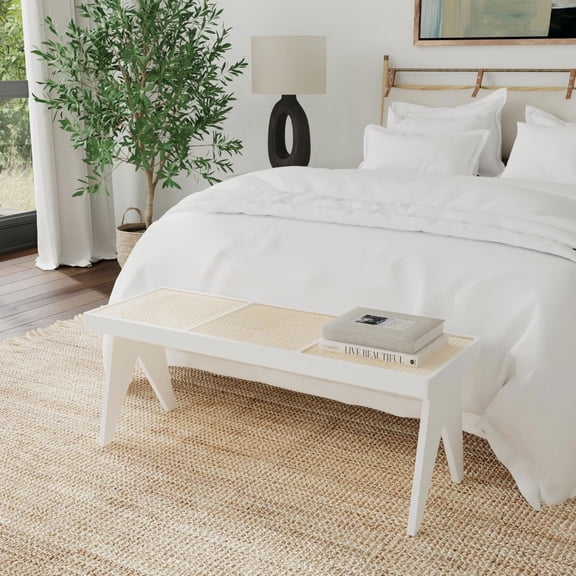 Franco Wooden Bench With Cane Seat, 45"W, White
