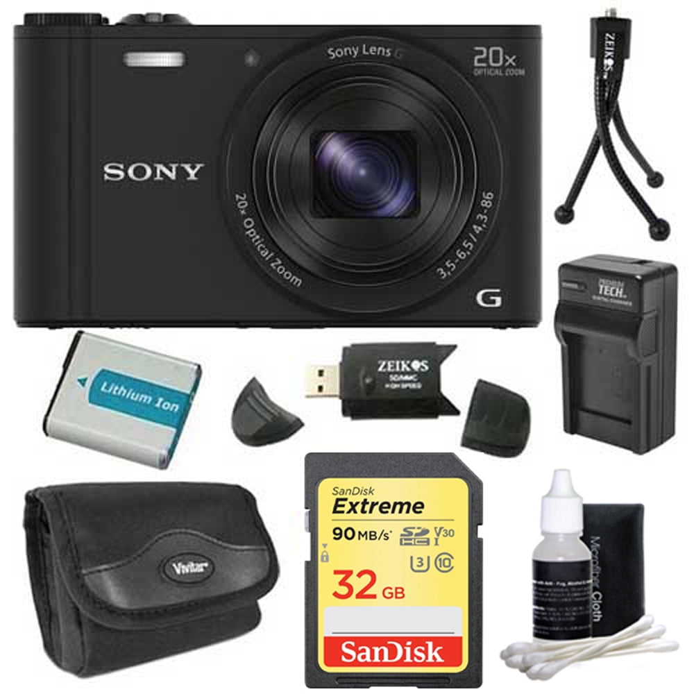Sony Cyber-shot DSC-WX350 Digital Camera Black Bundle with 32GB Memory