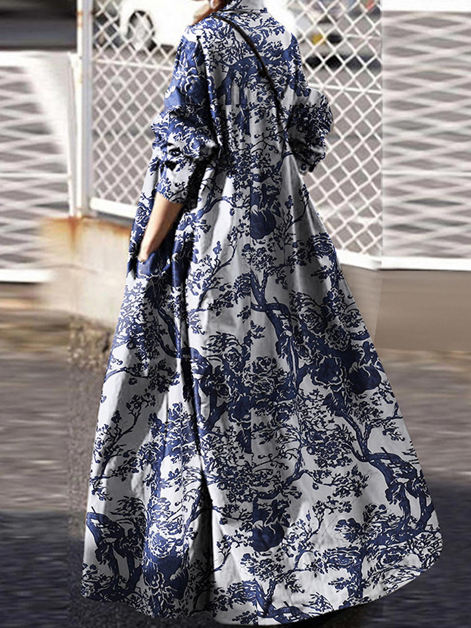 zanzea collar long dress ZANZEA Elegant Women Button Long Sleeve Collar High Waist Loose A Line Swing Holiday Party Midi Dress
