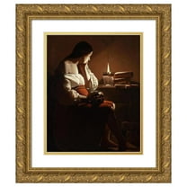 Georges de La Tour 15x18 Gold Ornate Wood Frame and Double Matted Museum Art Print Titled - The Magdalen with the Smoking Flame (circa 1635-37)