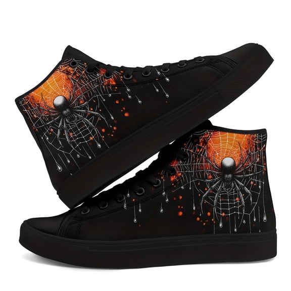 Coolcustomize Men's Plus Size Gothic High-top Sneakers, Gothic Spider Design Casual Shoes, Cool Urban Street Style Trainers, Stylish Lace-up Boots Perfect for Halloween, Holidays & Casual Attire
