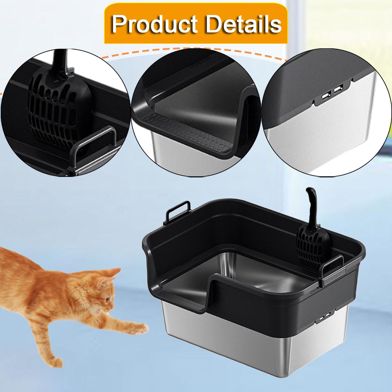 EHJRE Large Cat Litter Box Litter Pan Heightening, Semi Enclosed for Small Large Cats High Sided Sturdy, Anti Splashing, Cat Toilet Black