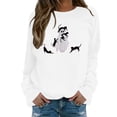 thumbnail image 2 of Crewneck Sweatshirt for Women Ghost Black Cat Graphic Long Sleeve Pullover Cutecore Streetwear Halloween Top Fall Spring Outfits White L, 2 of 5