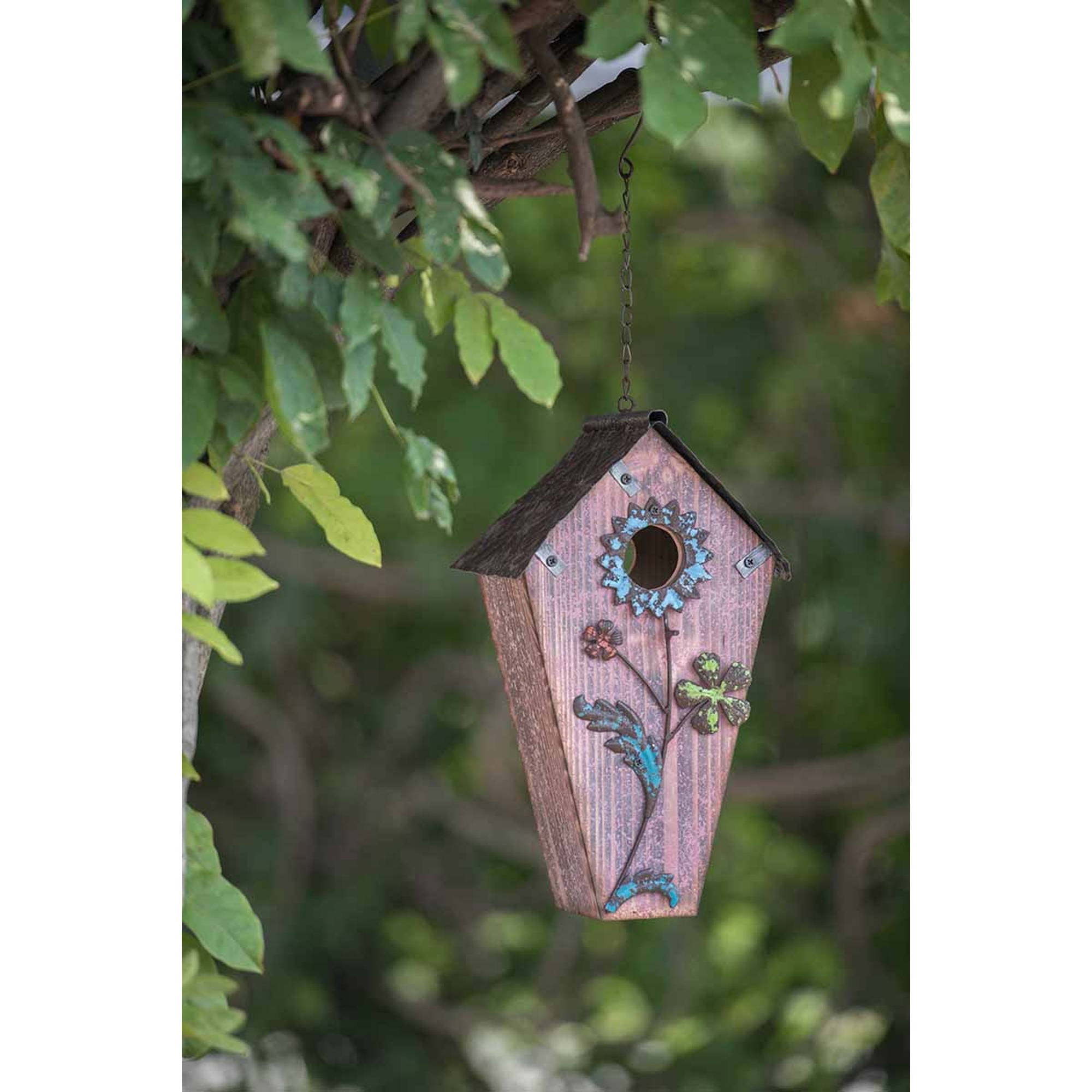 Sunjoy 110308002 Hand-Painted Wood Flower Birdhouse, Dusty Rose, 23" by SunNest Services LLC